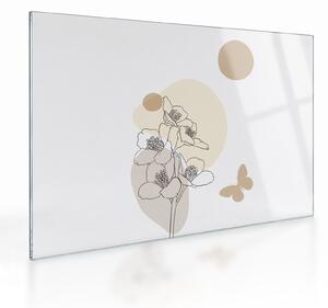 Tablou pe sticlă - Flori bej cu fluture N⁰4 (70x50 cm)