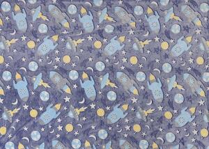Patura fosforescenta microflanel COMET AND ROCKET 150x200 cm albastru-gri