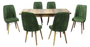 Set masă extensibilă Aris Nuc cu 6 scaune Atena Verde