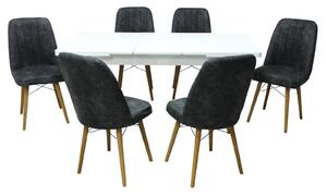 Set masă extensibilă Aris Alb cu 6 scaune Atena Gri Închis