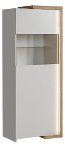 Vitrina DASAR, alb/stejar, PAL, cu iluminare led, 64x40x163 cm