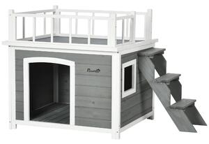 Cusca de exterior pentru caini PawHut cu balcon, scari, rezistenta la intemperii, picioare inaltate | Aosom RO