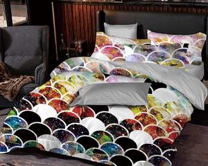 Lenjerie de pat, 2 persoane, finet, 6 piese, multicolora , imprimeu tip solzi, LF56