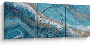 Tablou - Marmură bleu cu aur I. (cu ceas) (90x30 cm)