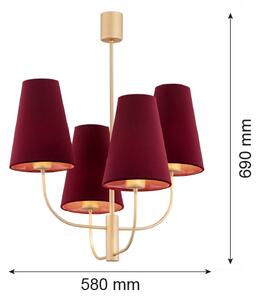 Lustră pe tijă SAFIANO 4xE27/15W/230V roșu-burgund Argon 1827