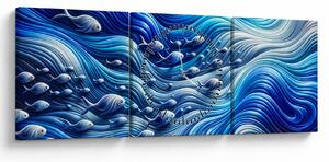 Tablou – Pești în valuri (cu ceas) (90x30 cm)