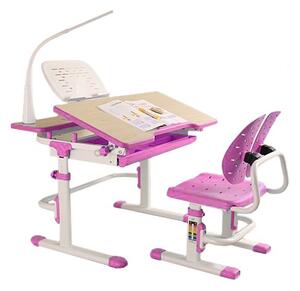 Set complet birou si scaun copii ergonomic reglabil in inaltime ErgoK Reia Roz-Protecție Pardosea CADOU!