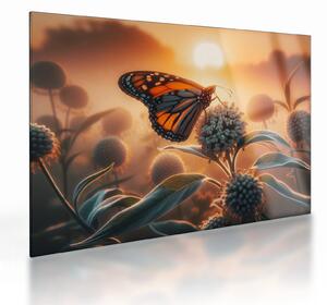 Tablou pe sticlă – Fluture în soare apunând (70x50 cm)