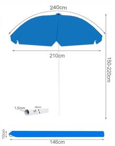 Umbrela pentru plaja si gradina, otel, Ø 210 cm, albastra