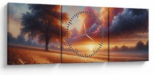 Tablou – Apus de soare pe câmp (cu ceas) (90x30 cm)