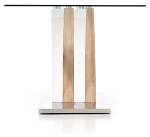Masa din sticla, MDF si metal, Vilma Transparent / Alb / Stejar Sonoma, L160xl90xH76 cm