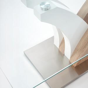Masa din sticla, MDF si metal, Vilma Transparent / Alb / Stejar Sonoma, L160xl90xH76 cm