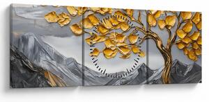 Tablou – Arbore cu frunze aurii (cu ceas) (90x30 cm)