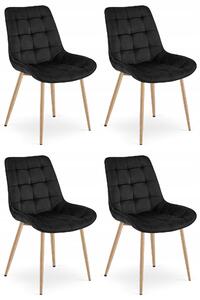 Set 4 Scaune Bucatarie/Dining Joy Negru, Catifea, Picioare Metalice, Finisaj Lemn