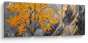 Tablou – Arbore auriu în munți (cu ceas) (90x30 cm)