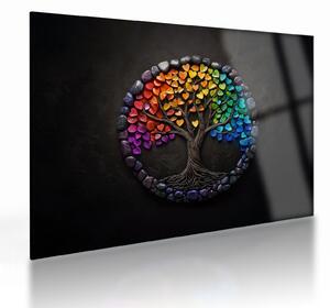 Tablou pe sticlă – Arbore plin de inimi colorate (70x50 cm)