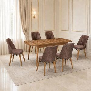 Set masa extensibila cu 6 scaune tapitate Homs cargold 250-30049 nuc-maro 170 x 80 cm