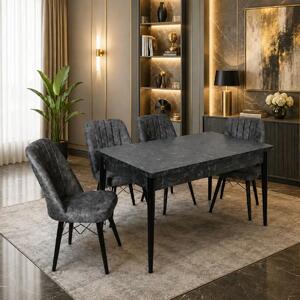 Set masa extensibila cu 4 scaune tapitate Homs cargold 250-30051 negru- gri 170 x 80 cm