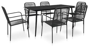 Set mobilier de exterior, 7 piese, negru, frânghie și oțel