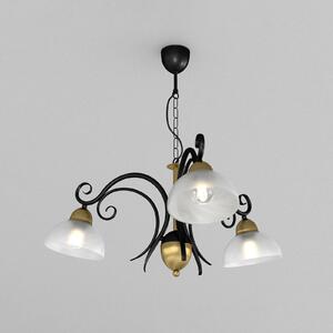 Luminex Candelabru Flora, 3 abajururi din sticlă, negru/alamă, reglabil, Negru, Camera de zi / sufragerie, Metal, Casă de țară / Rustic, Pandantiv cu flacără multiplă