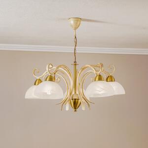 Luminex Candelabru Flora, cinci abajururi din sticlă, alb/alamă, reglabil, Alb, Camera de zi / sufragerie, Sticlă, Casă de țară / Rustic, Pandantiv cu flacără multiplă