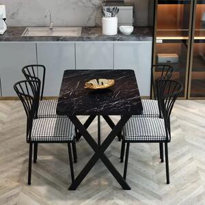 Set masa cu 4 scaune metal, Amsterdam Homs,negru marmurat/negru 70 x 110 cm