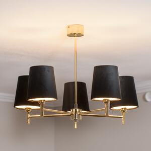 Euluna Candelabru Nita, negru/auriu, 5 becuri, reglabil, Auriu / Alamă, Camera de zi / sufragerie, Țesătură / Textil, Modern, Pandantiv cu flacără multiplă