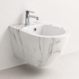 Vas Bideu Suspendat Alb cu Model Marmorat, Ceramică Sanitară, Montaj pe Perete