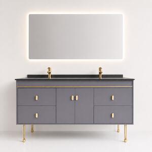 Set Mobilier baie NOBLE 150 cm, MDF, blat ceramic, oglinda LED, sistem soft-close