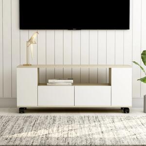 Comodă TV, alb și stejar sonoma, 120x35x48 cm, lemn prelucrat