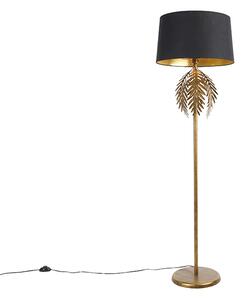 Lampă de podea vintage aurie cu abajur de bumbac negru - Botanica
