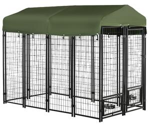 PawHut Canisa in aer liber , lada cu blocare pentru animale de companie, gard din sarma sudata de otel, cu acoperis | AOSOM RO