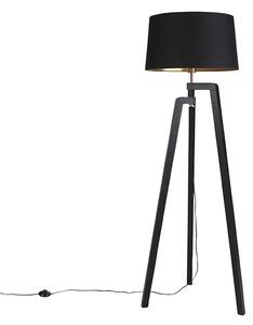 Lampa de podea trepied cu abajur de bumbac negru cu aur 50 cm - Puros