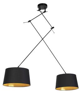 Lampă suspendată cu nuanțe de bumbac negru cu auriu 35 cm - Blitz II negru