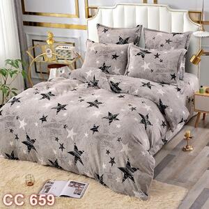 Lenjerie de pat, Cocolino, 2 persoane, 6 piese, gri , cu stelute negre, CC659