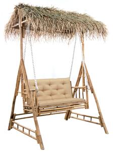 Balansoar 2 locuri, frunze de palmier și pernă, 202 cm, bambus