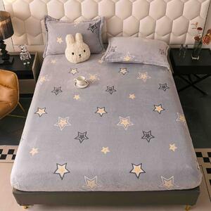 Husa de pat cu elastic, cocolino, 230x250 cm, 2 fete de perna, gri cu stele