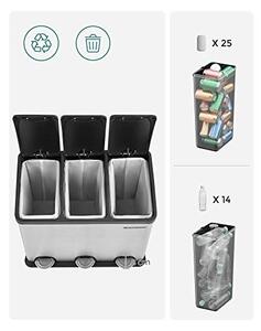 Cos de reciclare, Songmics, 54L, Silver+Black, LTB54L