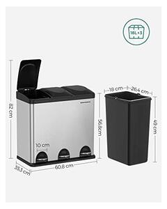 Cos de reciclare, Songmics, 54L, Silver+Black, LTB54L