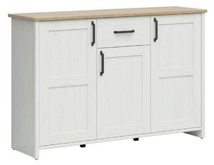 Comoda LOKSA, pin alb/stejar grandson, PAL laminat, 148x43x99 cm