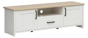 Comoda TV LOKSA, alb/stejar, PAL laminat, 160x44x51 cm