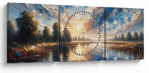 Tablou - Pictură cu soarele deasupra apei (cu ceas) (90x30 cm)