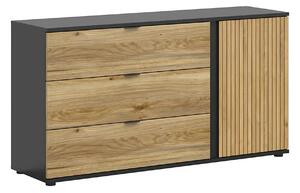 Comoda LUEN, stejar/negru, PAL laminat, 144x40x77 cm