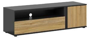 Comoda TV LUEN, stejar/negru, PAL laminat, 155x46x47 cm