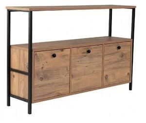 Comoda SOLACE, pin atlantic/negru, PAL/metal, 120x30x77 cm