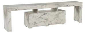 Comoda TV ENCLAVE, alb cu efect de marmura, PAL, 180x32x50 cm