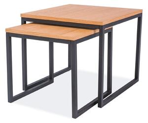 Set 2 masute LARGO DUO, stejar/negru, lemn/metal