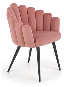 Scaun tapitat K410, roz/negru, stofa catifelat/metal, 65x62x85 cm