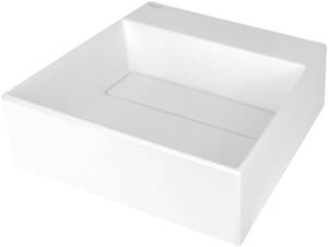 Lavoar de granit Deante Correo, cu blat, cu raft sub baterie și placă de acoperire 400x400x130 mm, alb, CQR_AU4M