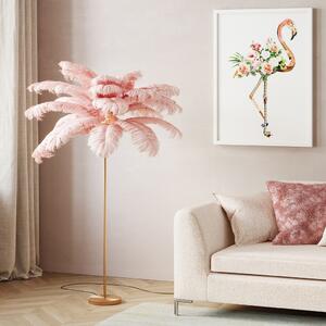 Lampa de podea cu baza aurie si pene roz Feather Palm 165 cm